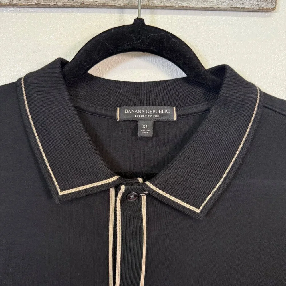 Banana Republic Luxury Touch Button Down Shirt XL Black Polo‎ Collar Preppy